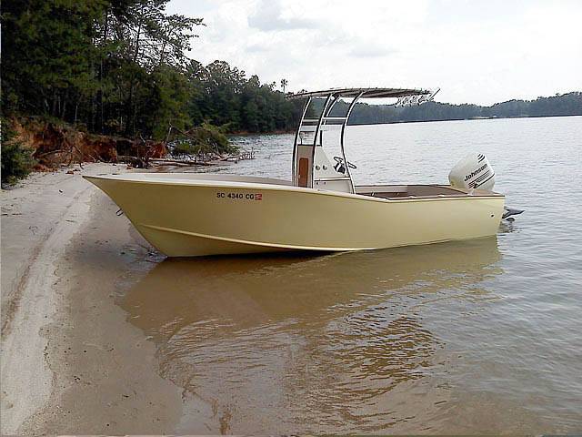 Custom cold moulded 20' carolina style with SG300 Boat T-Top, customer install photo